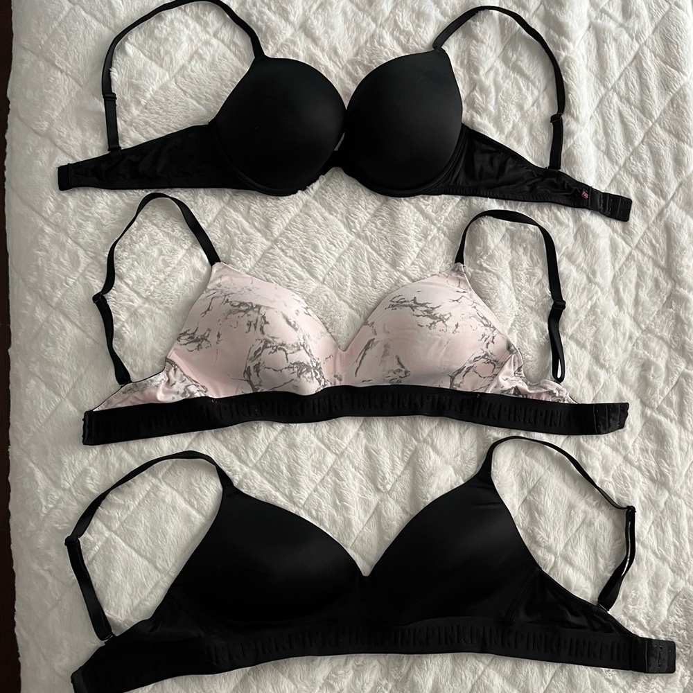 Lot of 3 Victorias Secret Pink convertible bras, basically brand new!